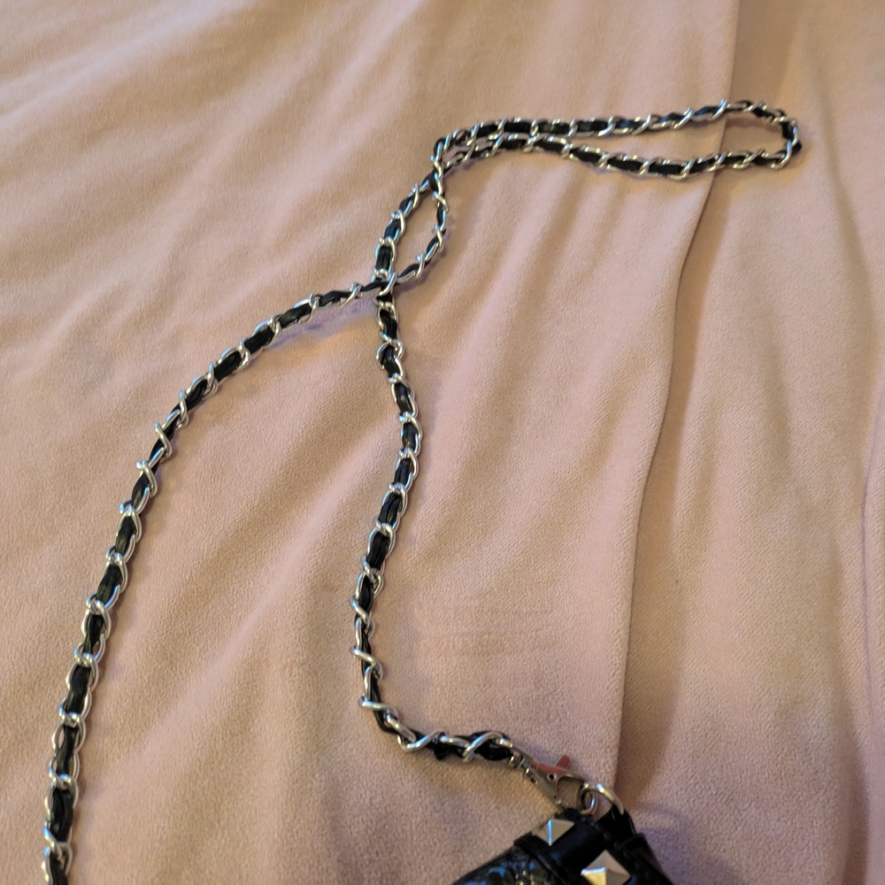 Black Studded Faux Crocodile Embossed Mini Crossbody Bag – Y2K / Edgy - Picture 4 of 7